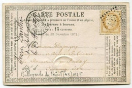 !!! CARTE PRECURSEUR CERES CACHET DE BELLEGARDE DU LOIRET (LOIRET) 1875, AU DOS CACHET AMBULANT - Cartes Précurseurs