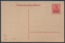 BELGIQUE - OCCUPATION  ALLEMANDE / 1916 "ZIVILARBEITERPOSTKARTE" 10 C. SUR 10 PF. GERMANIA / COTE 20.00 € (ref 6453b) - Duitse Bezetting