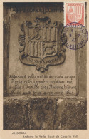 1947 ANDORRE N° 96 Escut De Casa La Vall Blason Carte Maximum 4/12/43 Andorra La Vella Maxi Card Sant - Maximum Cards