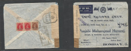 BAHRAIN. 1942 (5 Oct) GPO - India, Bombay (10 Oct) Reverse Multifkd Comercial WWII Censored Envelope Rolling Cachet. Arr - Bahrain (1965-...)
