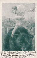 Big Brown Bear With Cherub Drinking Beer . Angelot A Cheval Sur Ours Avec Verre Bière 1901 Kiel - Ours