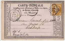 !!! CARTE PRECURSEUR CERES CACHET D'AGEN (LOT ET GARONNE) 1874 - Cartes Précurseurs