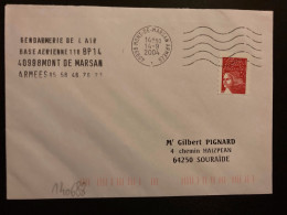 LETTRE TP M DE LUQUET TVP ROUGE OBL.MEC.14-9 2004 40998 MMONT DE MARSAN ARMEES + GENDARMERIE DE L'AIR BA 118 - Posta Aerea Militare