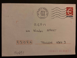 LETTRE TP EURO 3,00 OBL.MEC.26-9 1999 40 MONT DE MARSAN AIR LANDES - Poste Aérienne Militaire