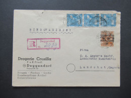 Bizone 7.1948 Band / Netzaufdruck MiF Einschreiben Not R-Zettel Stempel Deggendorf Umschlag Drogerie Crusilla - Storia Postale