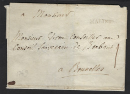 1769 Voorloper Met GRIFFE Stempel MALINES Verzonden Naar BRUXELLES ; Details & Staat Zie Scan ! LOT 163 - 1714-1794 (Austrian Netherlands)