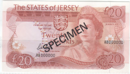 Jersey Banknote Twenty Pound (Pick 14bs)  SPECIMEN Overprint Code AB - Superb UNC Condition - Jersey