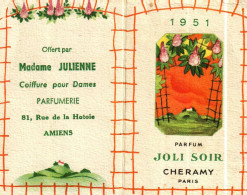 Petit Calendrier 1951 - Salon Coiffure Amiens -  Parfum JOLI SOIR  CHERAMY Paris - Petit Format : 1941-60