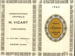 Petit Calendrier 1965 - Herboriste Amiens -  Parfum ESPACE  CHERAMY Paris - Petit Format : 1961-70