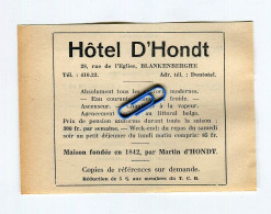 Blankenberghe, Pub 1935, Hôtel Martin D'Hondt, Rue De L'Eglise, Publicité Blankenberge - Advertising