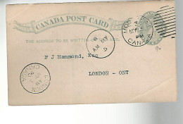 52888 ) Canada Postal Stationery Montreal London Postmarks  Duplex 1890 - 1860-1899 Règne De Victoria