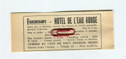 FRANCORCHAMPS, Pub 1935, Hôtel De L'Eau Rouge, Publicité - Advertising