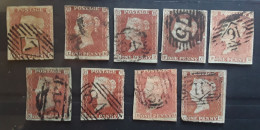 GB 1841 Queen Victoria,Yvert No 3,one Penny Rouge Brun Non Dentele Lot De 9 Timbres Obl ,bon Etat,cote Mini 180 Euros - Oblitérés