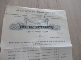 M45 Facture Illustrée Aux Indes Françaises Paris 1914 L.Boisson Boas écharpes Autruche Garnitures Pour Robes Manteaux.. - Textilos & Vestidos