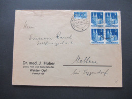 1950 Bizone Bauten Nr.75 (4) MeF Als Viererblock Umschlag Dr. Med. J. Huber Geburtshelfer Weiden Opf. Nach Metten - Covers & Documents