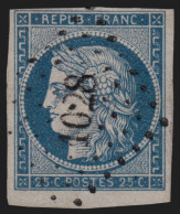 N°4, Cérès 1850, 25c Bleu, Oblitéré PC 1028 CREPY Indice 4 - TTB - 1849-1850 Ceres