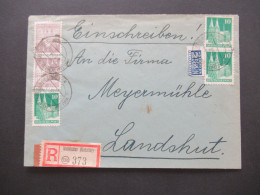 1949 Bizone Bauten MiF Nr.82 (2) Mit Nr. 80 (3) Einschreiben Fernbrief Waldkirchen (Niderbay) Nach Landshut - Cartas & Documentos