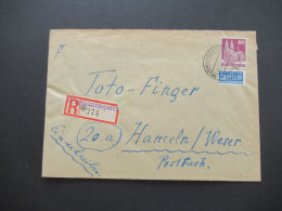 1950 Bizone Bauten MiF Nr.93 EF Mit Notopfermarke Einschreiben Not R-Zettel L1 Wurmannsquick Nach Hameln Weser - Storia Postale