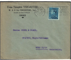TP 430 Poortman Nuance De Couleur S/L. Firme Théophile Vercoutere Gand Obl. Gent 20/5/1937 > Wien Austria - Covers & Documents