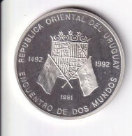 MONEDA PLATA DE URUGUAY DE 50000 PESOS DEL AÑO 1991 ENCUENTRO ENTRE DOS MUNDOS (COIN)(SILVER-ARGENT) - Uruguay