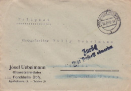 4813 109  Feldpost Von Forgheim (Oberfr) 10.9.44 Nach Luftgaupostamt Paris. Stempel: Zurück Neue Anschrift - Oorlog 1939-45