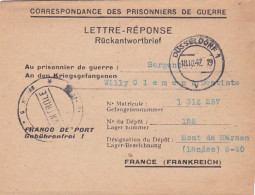 4813 160  Kriegsgefangenenpost Rückantwortbrief Von Düsseldorf 1 V / 18.10.47 Nach Lager Nummer 186 Mont De Marsan (Fr) - Oorlog 1939-45