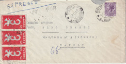 3/11/1958 - Espresso Da Carloforte (Cagliari) A Napoli - Affr. Striscia 3 X 25L Europa + 25L Siracusana - Correo Urgente/neumático