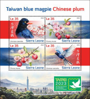 Sierra Leone 2023, Philaexpo Taipei 2023, Birds And Plums, 4val In BF - Songbirds & Tree Dwellers