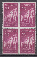 B0267 AUSTRALIA 1965,  SG 325 ANZAC Day, Anniv Gallipoli Landing, MNH Block Of 4 - Ungebraucht