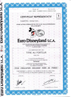 EURO DISNEYLAND; Certificat Représentatif - Tourism