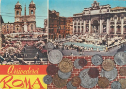T4176 Arrivederci A Roma - Fontana Di Trevi - Piazza Di Spagna - Multipla - Monete Coins Monnaie / Viaggiata 1965 - Fontana Di Trevi