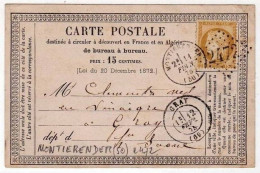 !!! CARTE PRECURSEUR CERES CACHET DE MONTIER EN DER (HAUTE MARNE) 1875 GC 2472 - Cartes Précurseurs