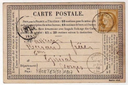 !!! CARTE PRECURSEUR CERES CACHET D'HORTES (HAUTE MARNE) 1876 - Cartes Précurseurs