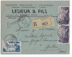 BOVES Somme Lettre Recommandée Entête LESIEUR Tracteur  20F Martinique 10 F Nice Yv 1038 1041 Ob 15 1 1957 Dest Gaillac - 1921-1960: Période Moderne