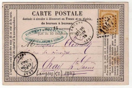 !!! CARTE PRECURSEUR CERES CACHET DE LANGRES (HAUTE MARNE)  1875 - Cartes Précurseurs