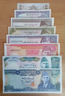 Pakistan COMPLETE LOT 1 5 10 20 50 100 500 1000 Rupee UNC 1986 (10 Rupee Non UNC) - Pakistan