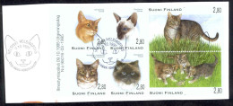 Finland Sc# 977a FD Cancel Booklet Pane 1995 Cats - Usados