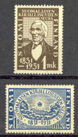 Finland Sc# 180-181 MH (b) 1931 Literary Society 100th - Nuevos