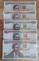 Kenia COMPLETE SET 50 100 200 500 1000 Shillings 2010 UNC Lot 5x - Kenya
