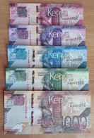 Kenia COMPLETE SET 50 100 200 500 1000 Shillings 2019 UNC Lot 5x - Kenya