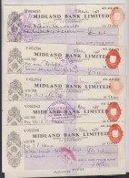 Midland Bank SARK Branch Cheque (x5) - Dated 1968 - Sark Sub Branch To Guernsey - Chèques & Chèques De Voyage