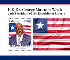 Liberia 2023, President Of The Republic Of Liberia, Weah, Flags, BF - Briefmarken