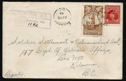 1945 Registered Cover 14c War Split Ring Osoyoos BC To Kelowna - Postgeschiedenis