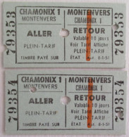 2 TICKETS TICKET 1971 CHAMONIX MONT BLANC MONTENVERS ALLER-RETOUR PLEIN TARIF HAUTE SAVOIE - Europe