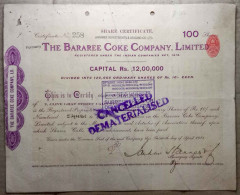 INDIA 1918 THE BARAREE COKE COMPANY LIMITED..... SHARE CERTIFICATE - Agriculture