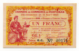 C.D.C. // PERPIGNAN (Pyrénées-Orientales 66) // Novembre 1915 // Un Franc // Sans Filigrane  // SUP - Chambre De Commerce