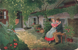 COUPLE - Un Couple Dans Un Jardin - Carte Postale Ancienne - Paare