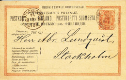 Finland Postal Stationery Card Sent To Sweden 21-8-1883 - Enteros Postales