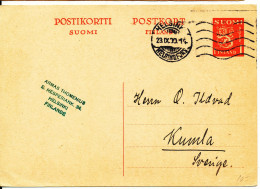 Finland Postal Stationery Card Sent To Sweden 23-9-1930 - Enteros Postales