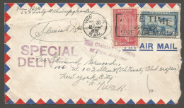 1939 Special Delivery Cover 16c Chamber/Airmail Slogan Winnipeg Manitoba To USA - Postgeschiedenis